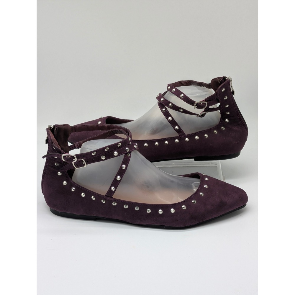 Torrid Studded Ballet Flats Purple Faux Suede Ankle Strap Pointed Toe Size 11.5